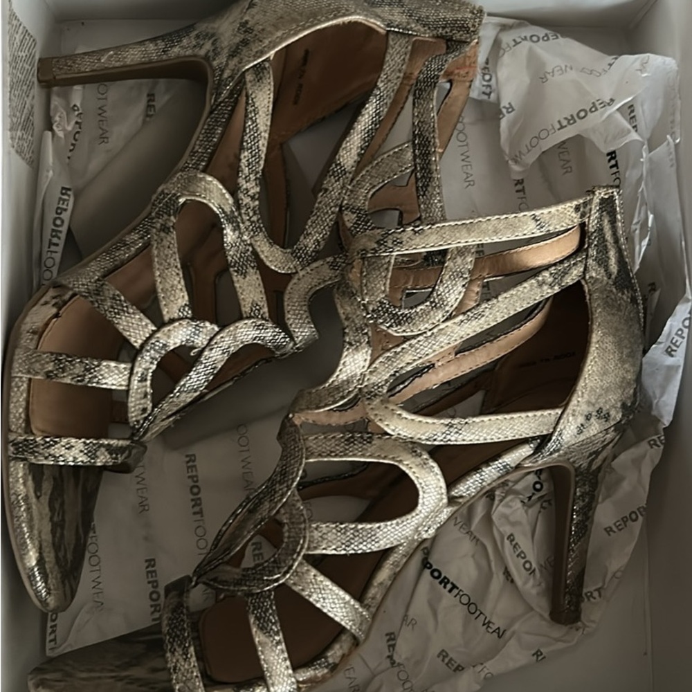 Report Gold Snakeskin Heels